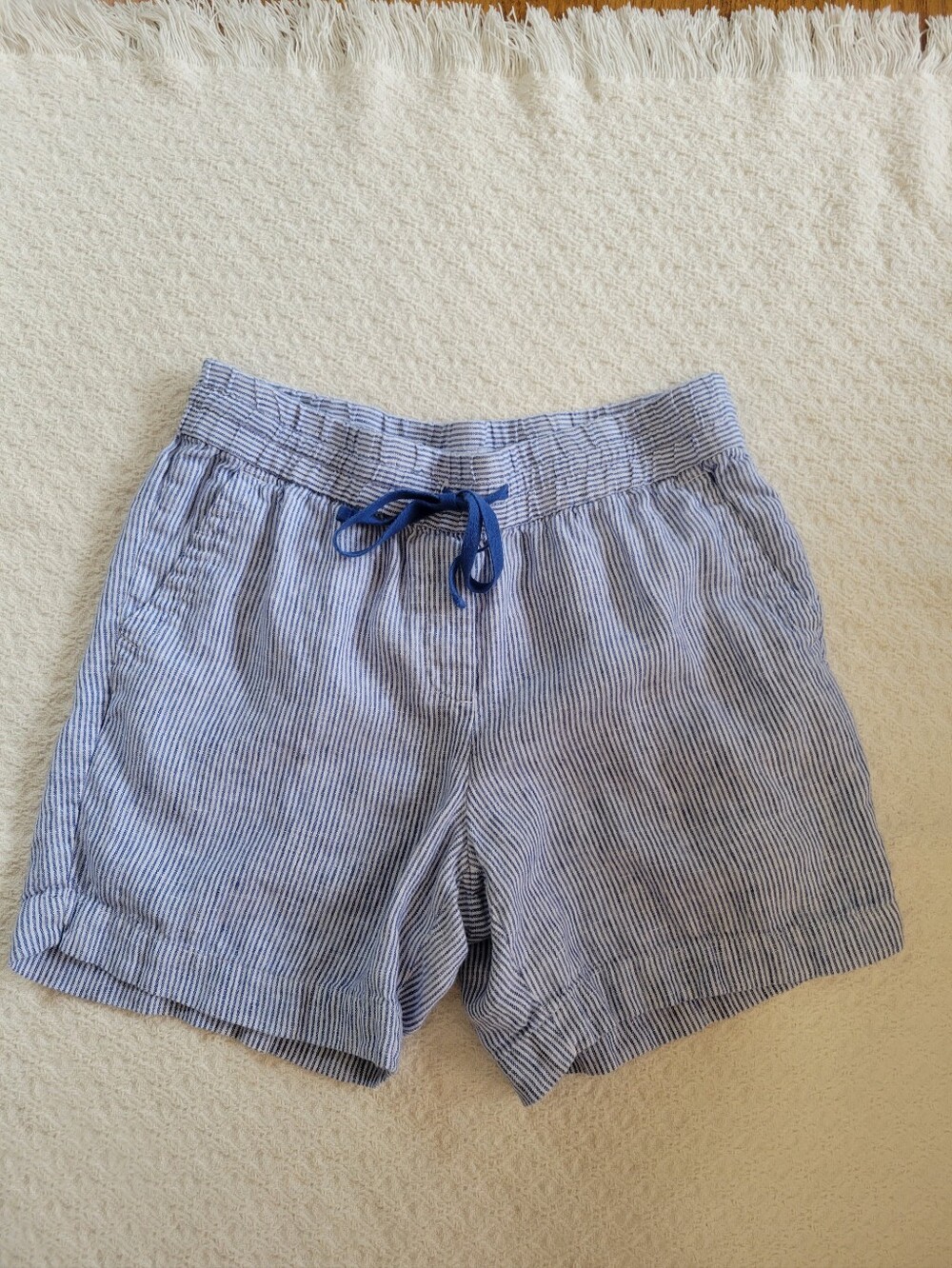 Women's Talbots Linen Blue and White Pinstripe Drawstring Shorts